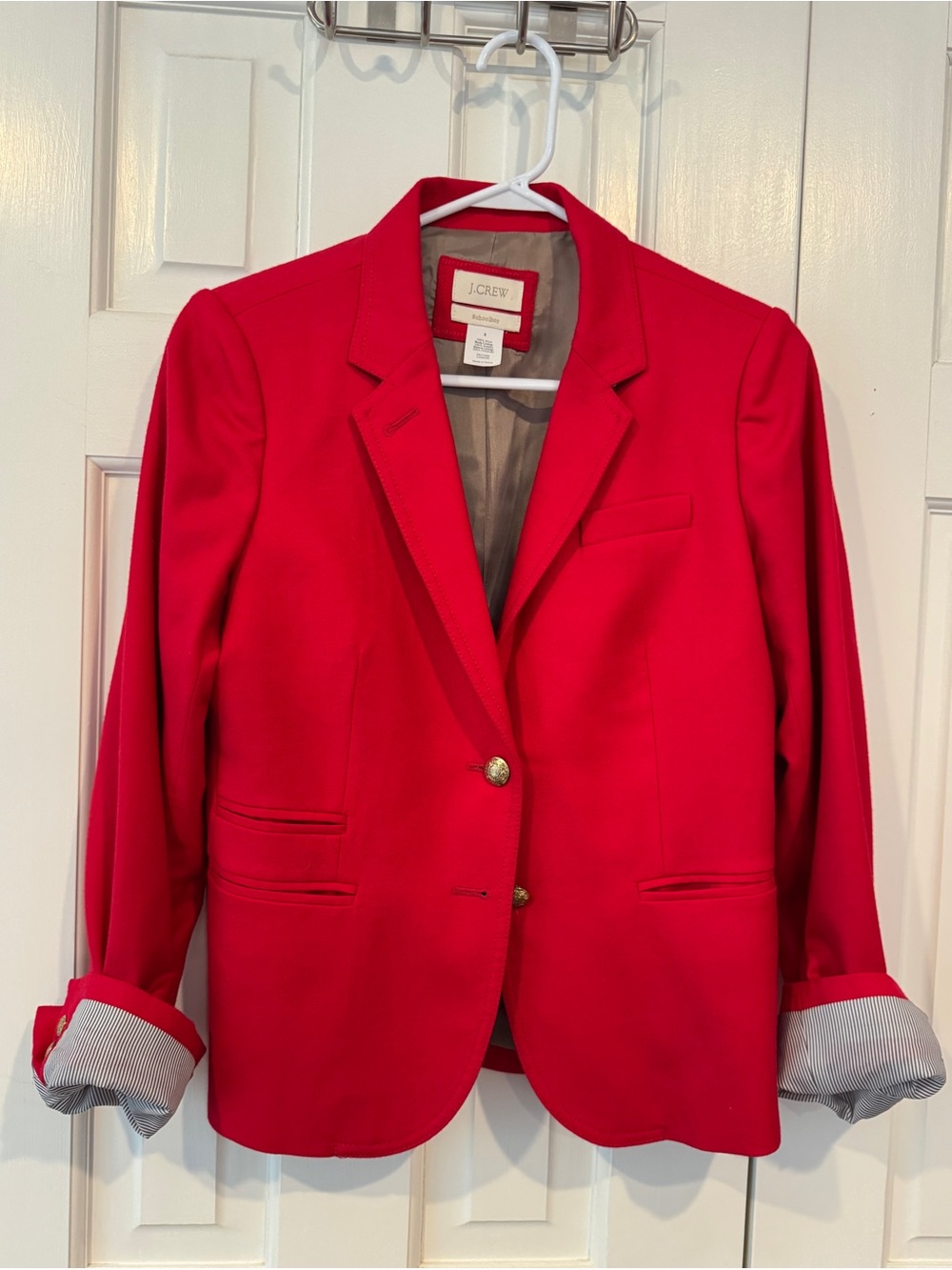 J. Crew Bright Red Tailored Blazer with Gold Buttons